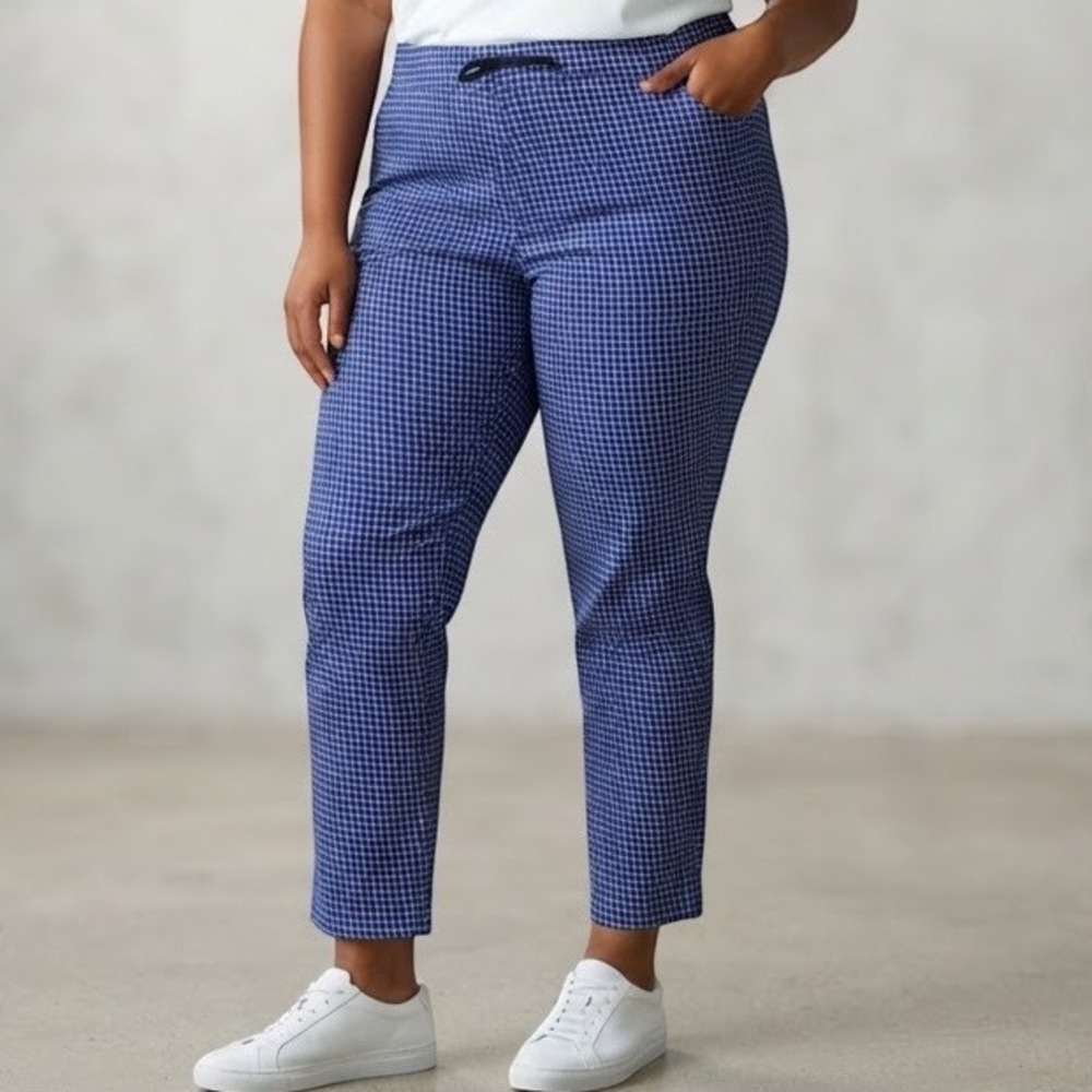 Armani Exchange Ankle Pants Womens 14 Blue White Geometric Grid Tapered Trousers